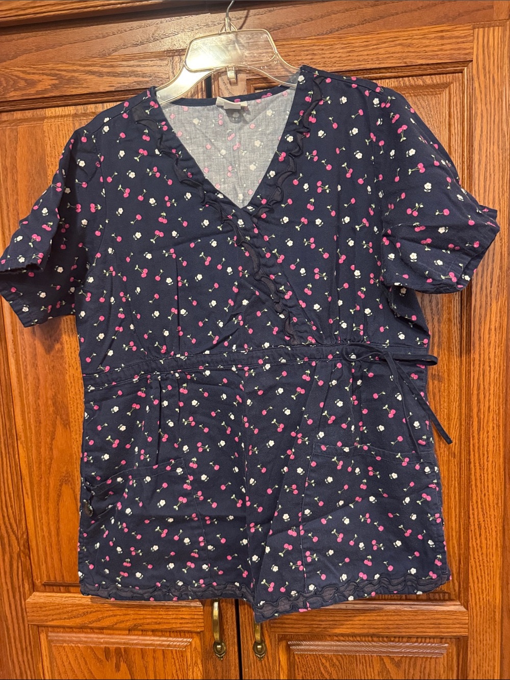 Laura Ashley Navy Wrap Top with Pink & White Polka Floral